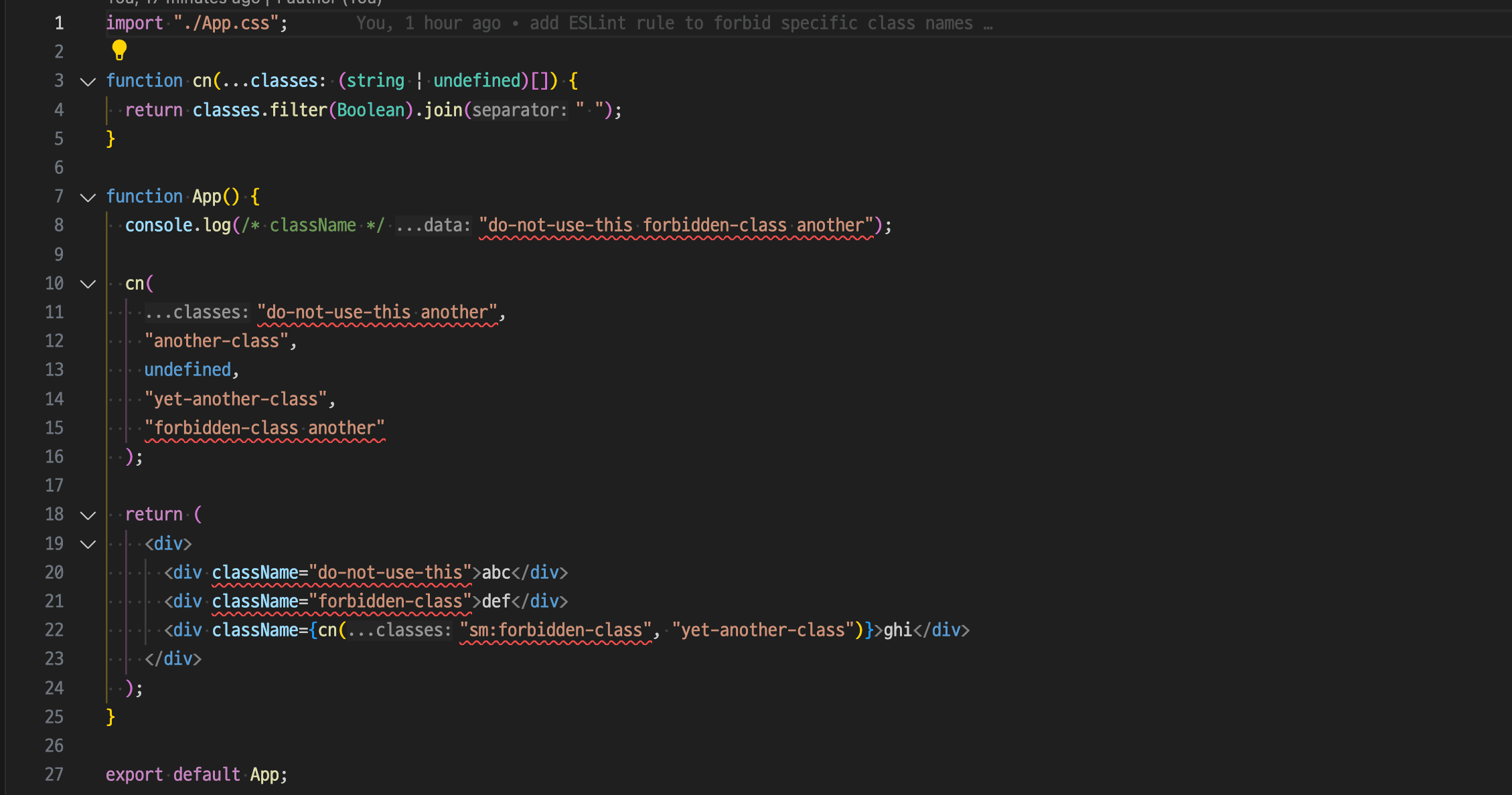 금지된 className을 써서 에러가 나는 상황
